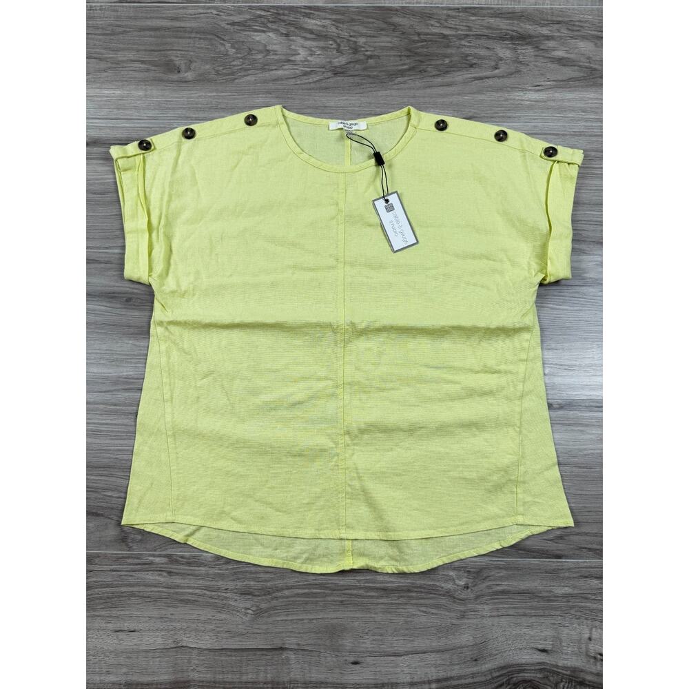 Cable & Gauge Women's Linen Blend Button Detail Top‎ Blouse - Small, Yellow, NWT